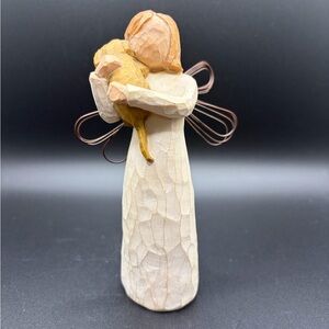 1999 Demdaco Angel of Friendship Sculpture with Cat in Cream and Brown